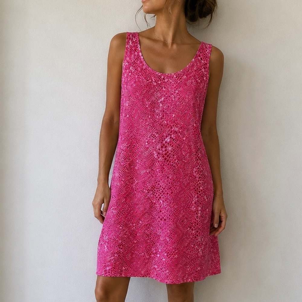 Believe Pink Snakeskin Shift Dress Sleeveless Mini Size 12 Y2K Retro